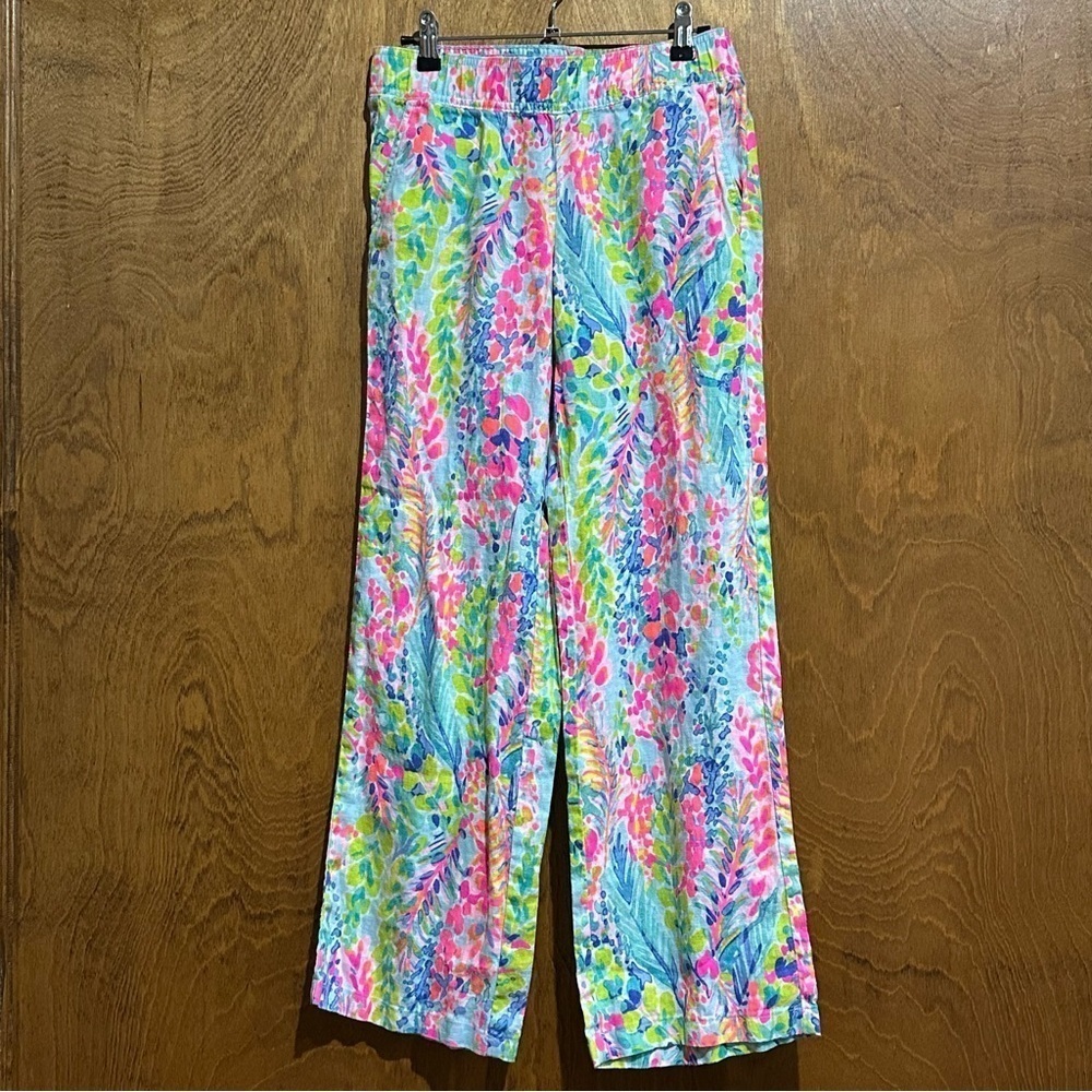 Lilly Pulitzer RARE HTF PRINT Florita Catch the Wave Linen Pants Size XS - EUC